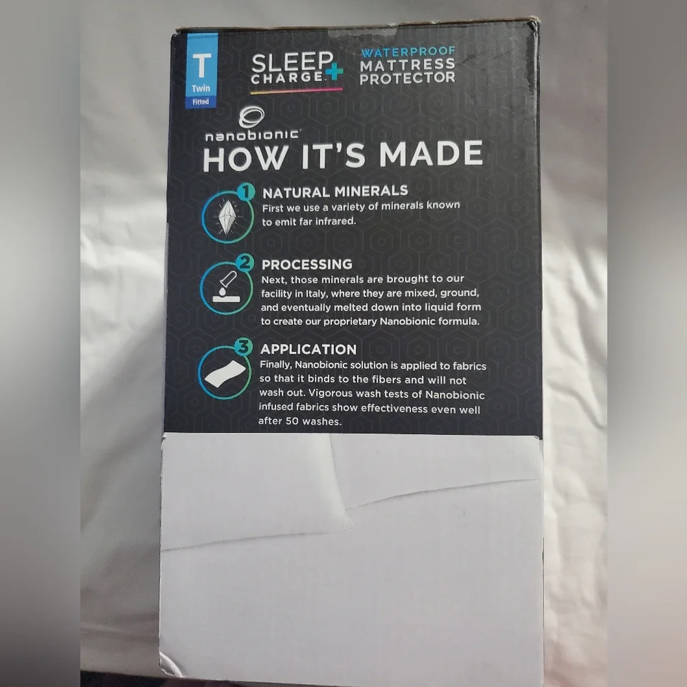 : SleepCharge Nanobionic Waterproof Fitted Mattress Protector, Twin sleep charge